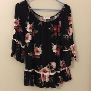 off the shoulder floral shirt